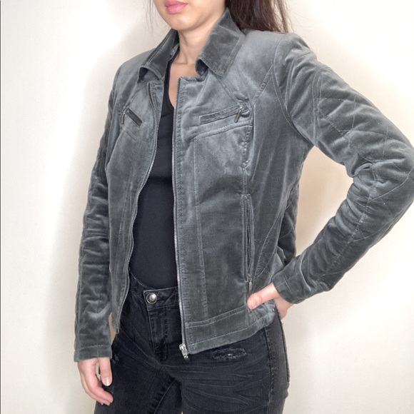 Never worn Grey Motorbike look velvet jacket, stitching details. Size 40. - Picture 1 of 4